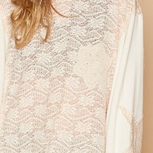 POL Clothing Mixed Lace Oversized Long Sleeve Tunic/ Top